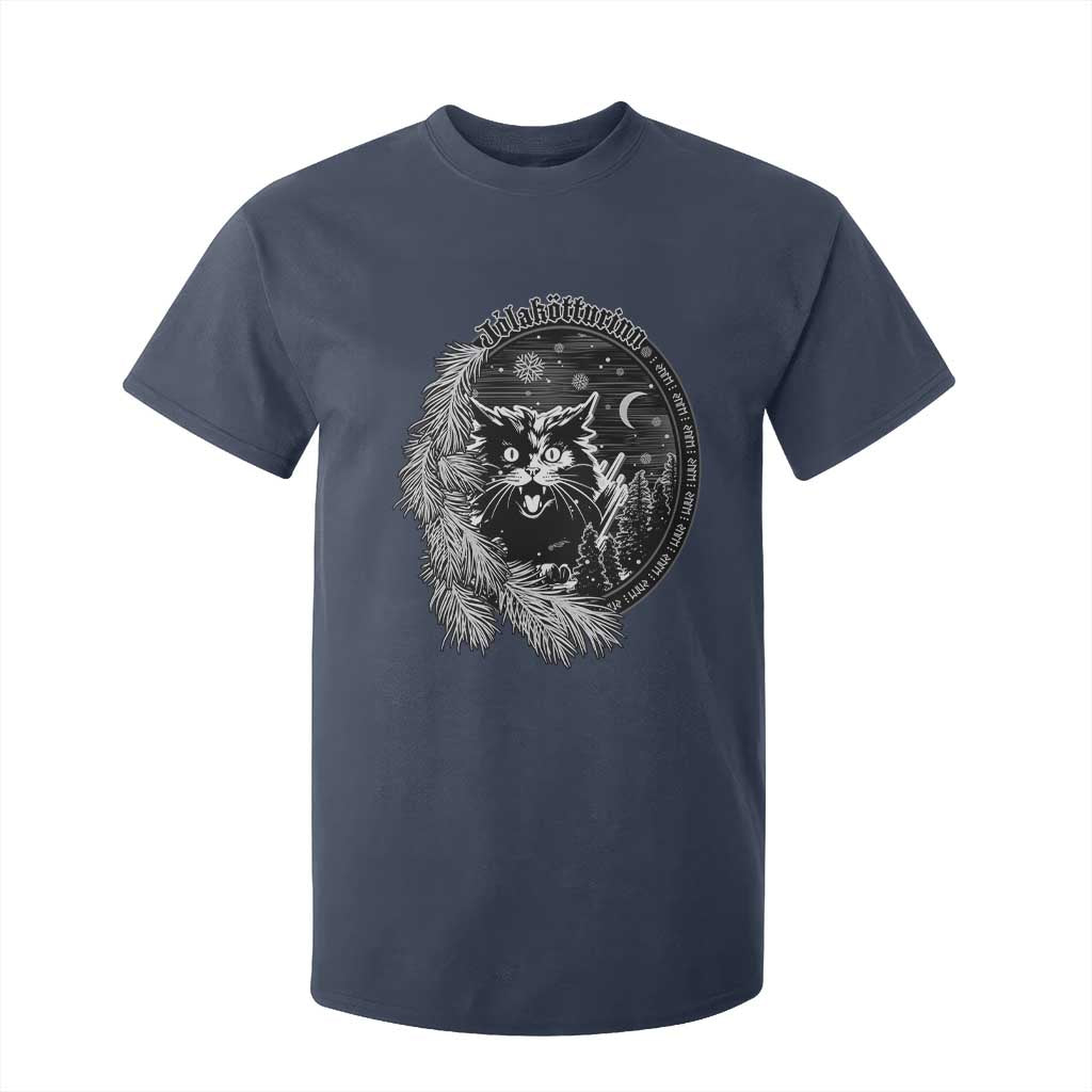 Funny Yule Black Cat Mistletoe Jolakotturinn T Shirt For Kid TS11 Navy Print Your Wear
