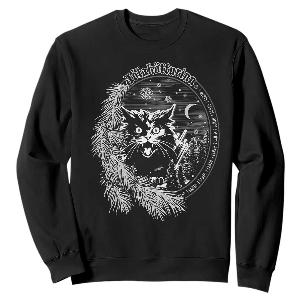 Funny Yule Black Cat Mistletoe Jolakotturinn Sweatshirt TS11 Black Print Your Wear