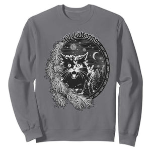 Funny Yule Black Cat Mistletoe Jolakotturinn Sweatshirt TS11 Charcoal Print Your Wear