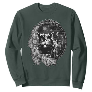 Funny Yule Black Cat Mistletoe Jolakotturinn Sweatshirt TS11 Dark Forest Green Print Your Wear