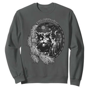Funny Yule Black Cat Mistletoe Jolakotturinn Sweatshirt TS11 Dark Heather Print Your Wear