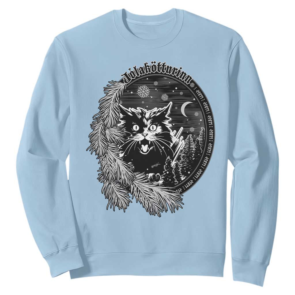 Funny Yule Black Cat Mistletoe Jolakotturinn Sweatshirt TS11 Light Blue Print Your Wear