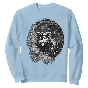 Funny Yule Black Cat Mistletoe Jolakotturinn Sweatshirt TS11 Light Blue Print Your Wear