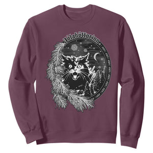 Funny Yule Black Cat Mistletoe Jolakotturinn Sweatshirt TS11 Maroon Print Your Wear