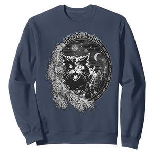 Funny Yule Black Cat Mistletoe Jolakotturinn Sweatshirt TS11 Navy Print Your Wear
