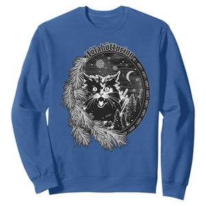 Funny Yule Black Cat Mistletoe Jolakotturinn Sweatshirt TS11 Royal Blue Print Your Wear