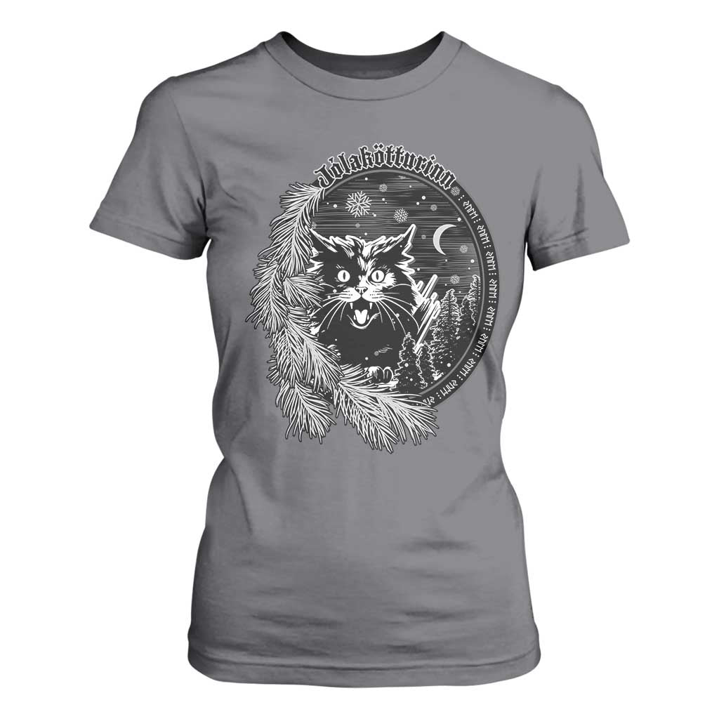 Funny Yule Black Cat Mistletoe Jolakotturinn T Shirt For Women TS11 Charcoal Print Your Wear