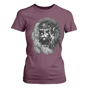 Funny Yule Black Cat Mistletoe Jolakotturinn T Shirt For Women TS11 Maroon Print Your Wear