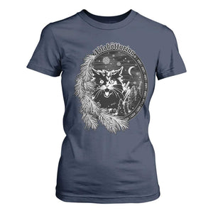Funny Yule Black Cat Mistletoe Jolakotturinn T Shirt For Women TS11 Navy Print Your Wear