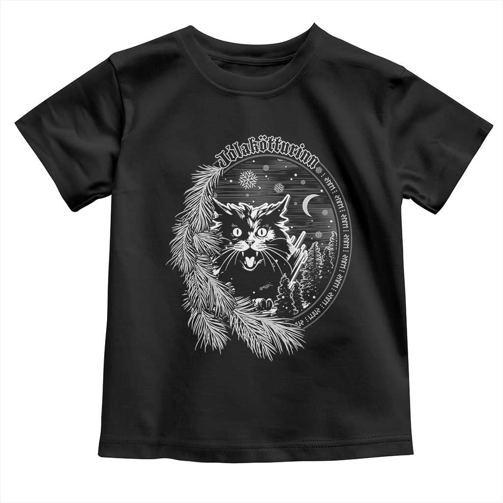 Funny Yule Black Cat Mistletoe Jolakotturinn Toddler T Shirt TS11 Black Print Your Wear