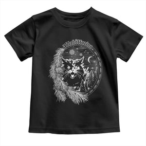 Funny Yule Black Cat Mistletoe Jolakotturinn Toddler T Shirt TS11 Black Print Your Wear