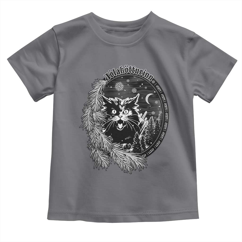 Funny Yule Black Cat Mistletoe Jolakotturinn Toddler T Shirt TS11 Charcoal Print Your Wear