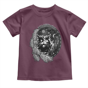 Funny Yule Black Cat Mistletoe Jolakotturinn Toddler T Shirt TS11 Maroon Print Your Wear