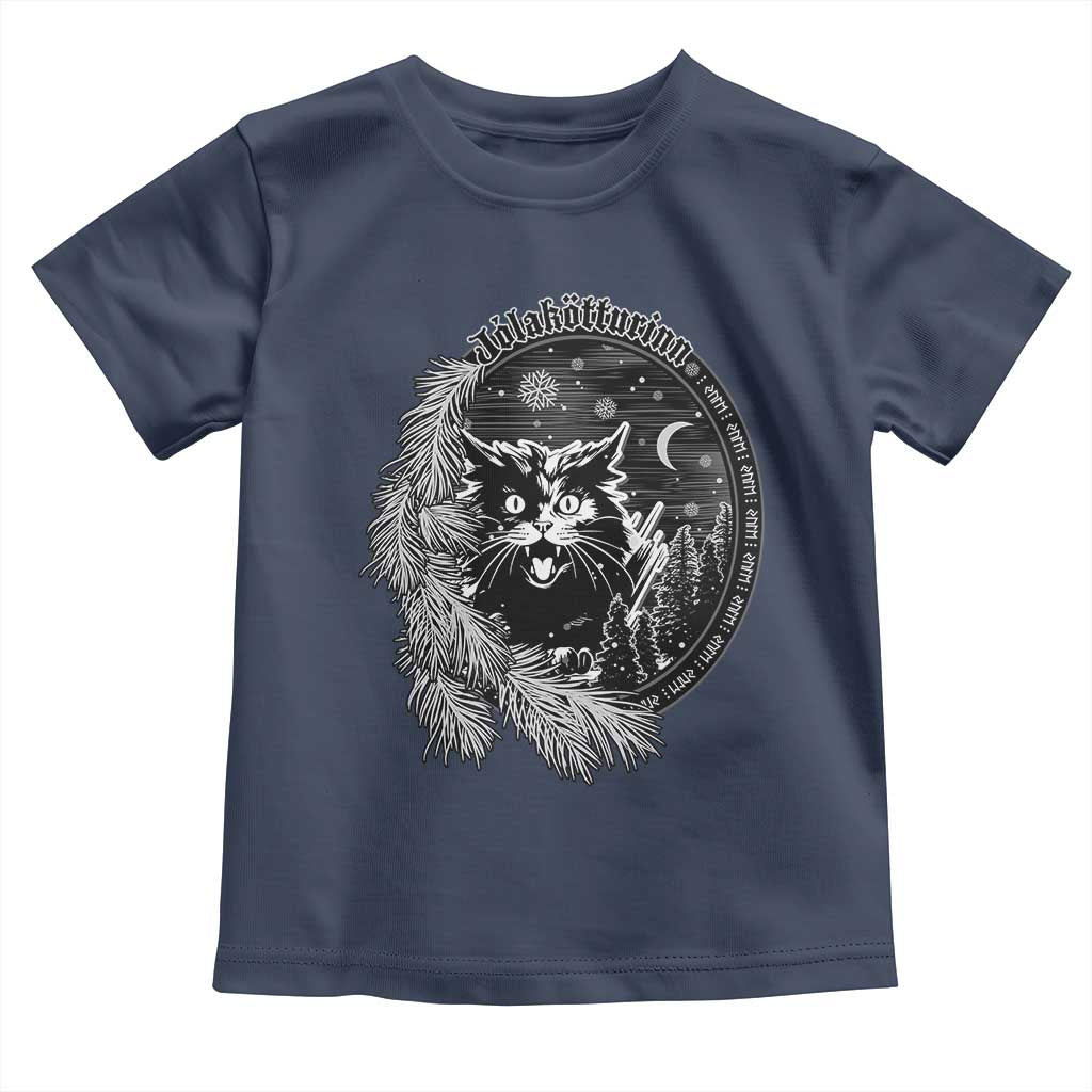 Funny Yule Black Cat Mistletoe Jolakotturinn Toddler T Shirt TS11 Navy Print Your Wear