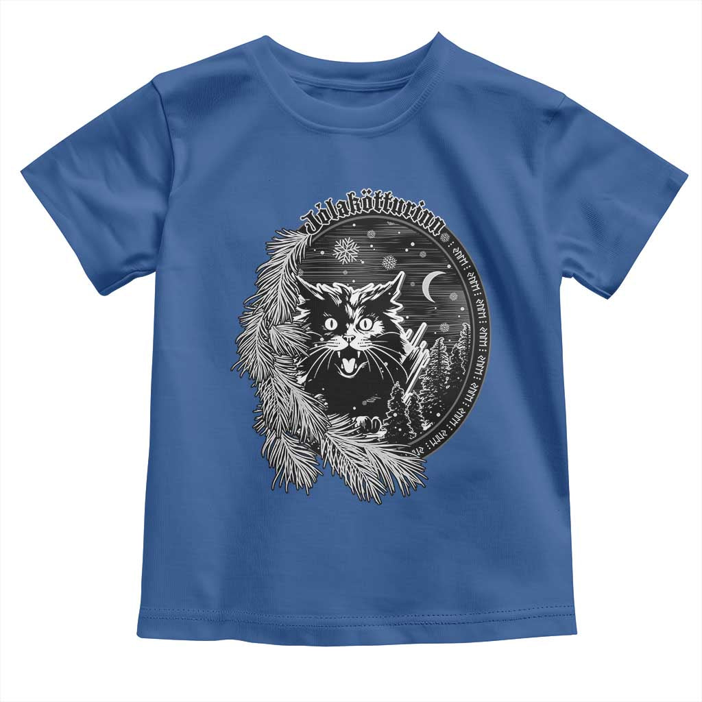 Funny Yule Black Cat Mistletoe Jolakotturinn Toddler T Shirt TS11 Royal Blue Print Your Wear