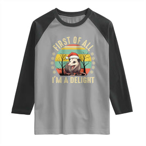 Funny First Of All I'm A Delight Raglan Shirt Angry Opossum Possum Christmas TS11 Sport Gray Black Print Your Wear