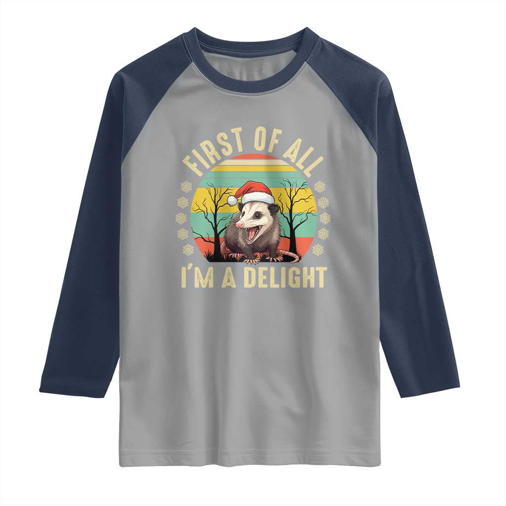 Funny First Of All I'm A Delight Raglan Shirt Angry Opossum Possum Christmas TS11 Sport Gray Navy Print Your Wear