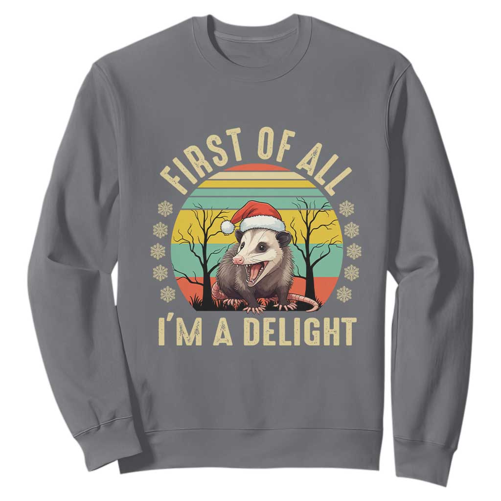 Funny First Of All I'm A Delight Sweatshirt Angry Opossum Possum Christmas TS11 Charcoal Print Your Wear