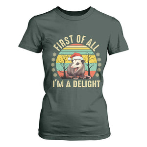 Funny First Of All I'm A Delight T Shirt For Women Angry Opossum Possum Christmas TS11 Dark Forest Green Print Your Wear