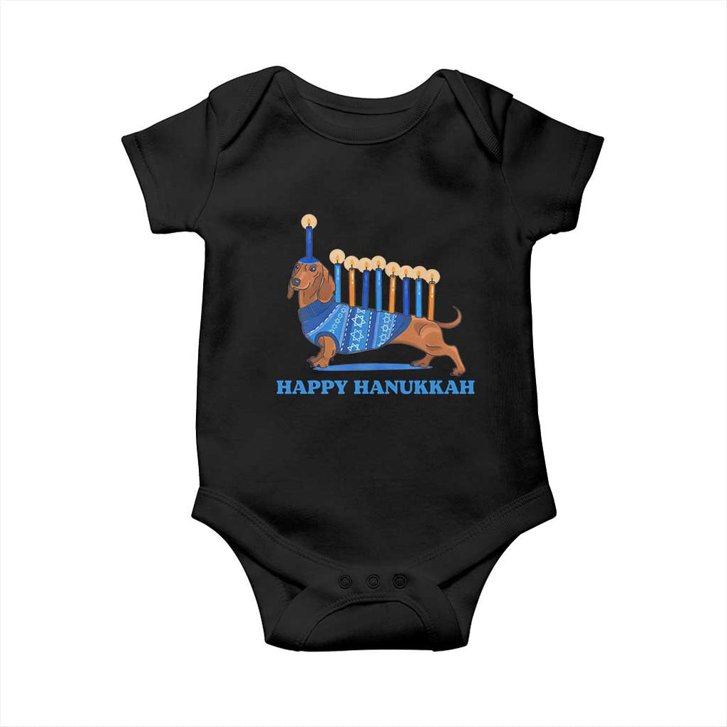 Funny Happy Hanukkah Dachshund Wiener Dog Menorah Baby Onesie TS11 Black Print Your Wear