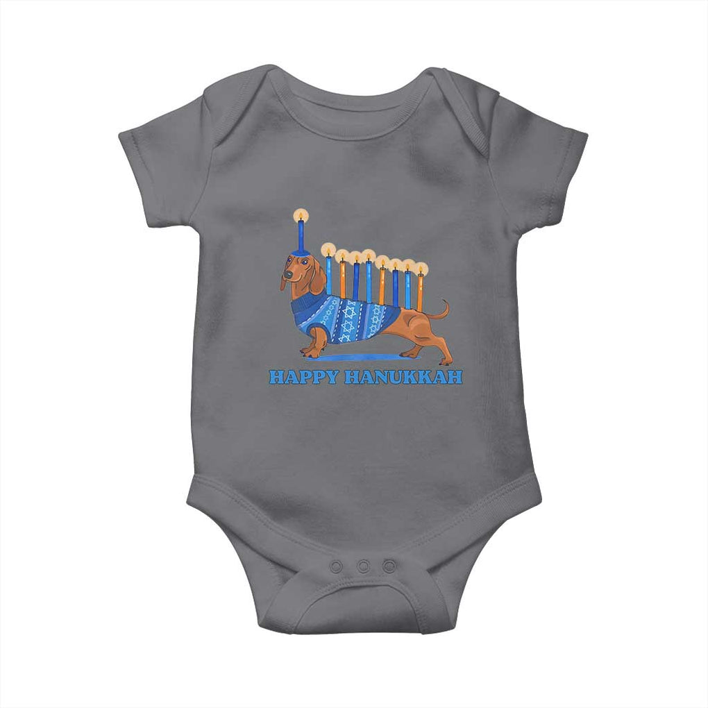 Funny Happy Hanukkah Dachshund Wiener Dog Menorah Baby Onesie TS11 Charcoal Print Your Wear