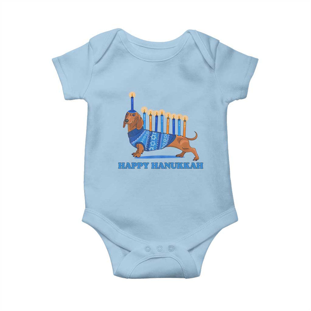 Funny Happy Hanukkah Dachshund Wiener Dog Menorah Baby Onesie TS11 Light Blue Print Your Wear