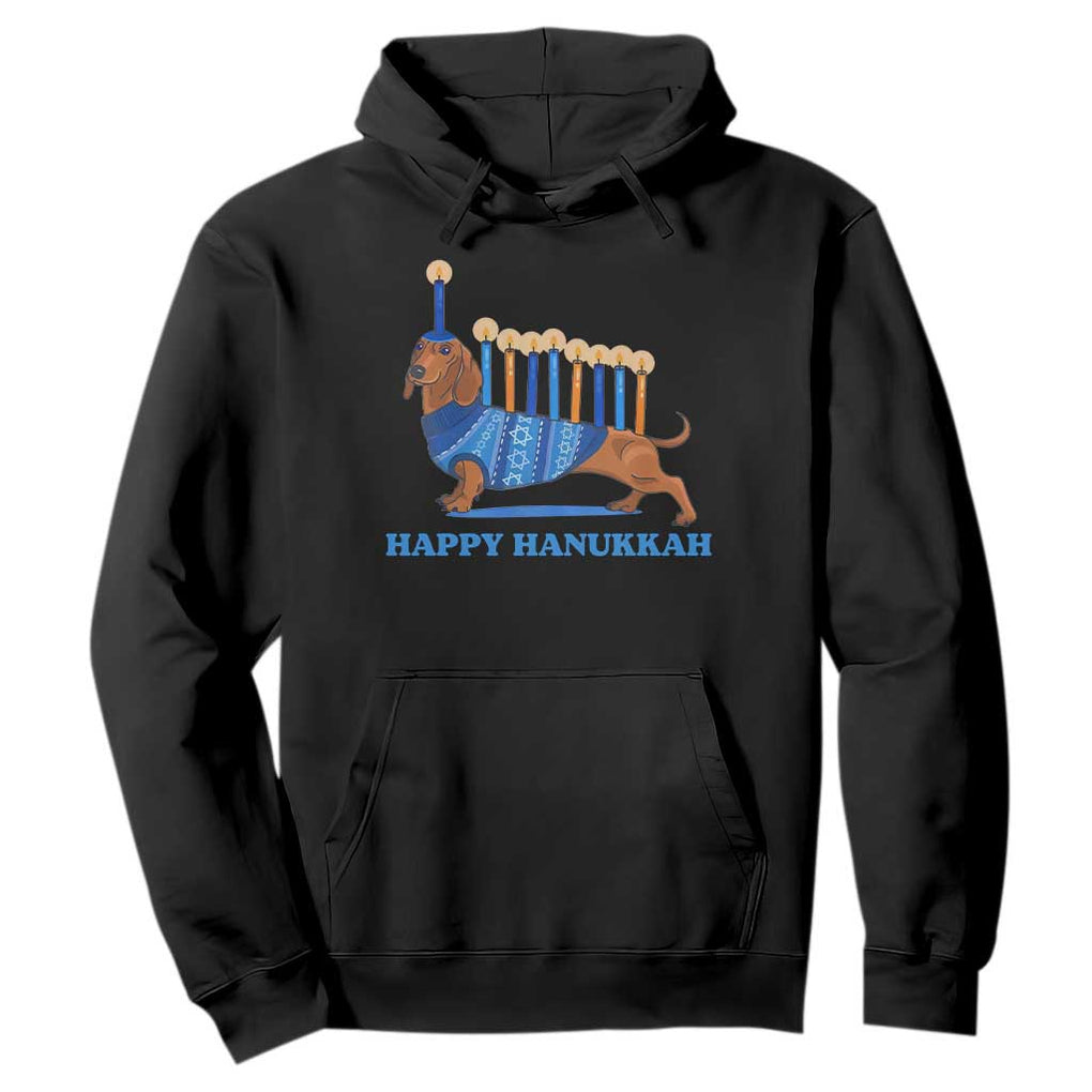 Funny Happy Hanukkah Dachshund Wiener Dog Menorah Hoodie TS11 Black Print Your Wear
