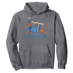 Funny Happy Hanukkah Dachshund Wiener Dog Menorah Hoodie TS11 Charcoal Print Your Wear