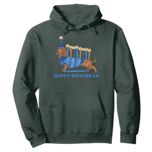 Funny Happy Hanukkah Dachshund Wiener Dog Menorah Hoodie TS11 Dark Forest Green Print Your Wear