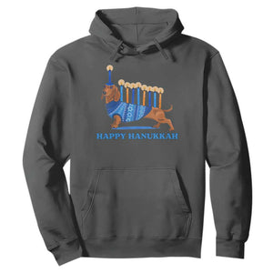Funny Happy Hanukkah Dachshund Wiener Dog Menorah Hoodie TS11 Dark Heather Print Your Wear