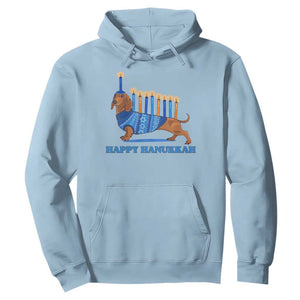 Funny Happy Hanukkah Dachshund Wiener Dog Menorah Hoodie TS11 Light Blue Print Your Wear