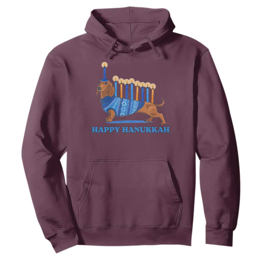Funny Happy Hanukkah Dachshund Wiener Dog Menorah Hoodie TS11 Maroon Print Your Wear