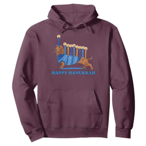 Funny Happy Hanukkah Dachshund Wiener Dog Menorah Hoodie TS11 Maroon Print Your Wear