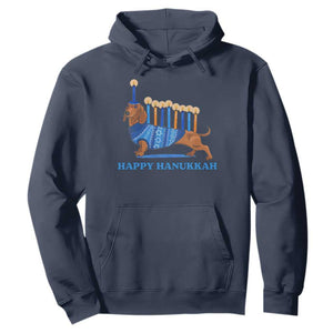 Funny Happy Hanukkah Dachshund Wiener Dog Menorah Hoodie TS11 Navy Print Your Wear
