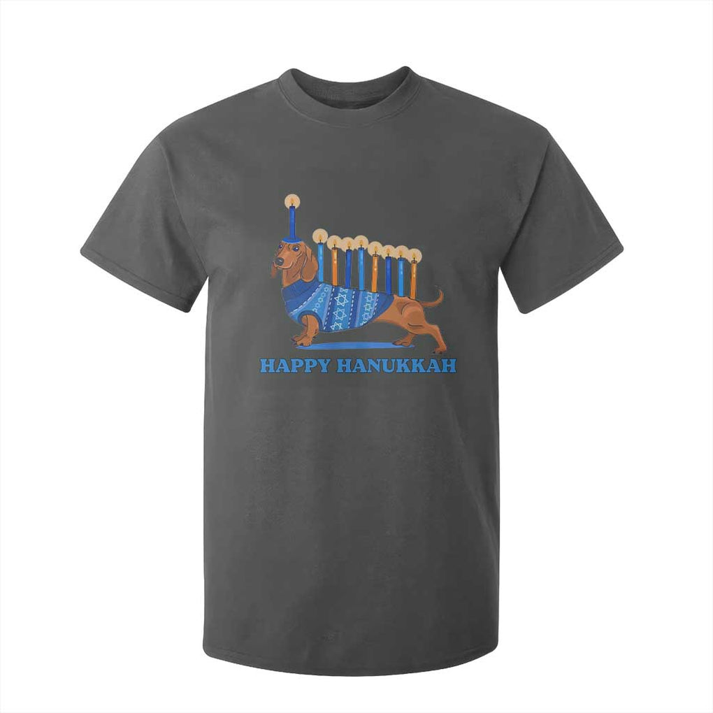 Funny Happy Hanukkah Dachshund Wiener Dog Menorah T Shirt For Kid TS11 Dark Heather Print Your Wear