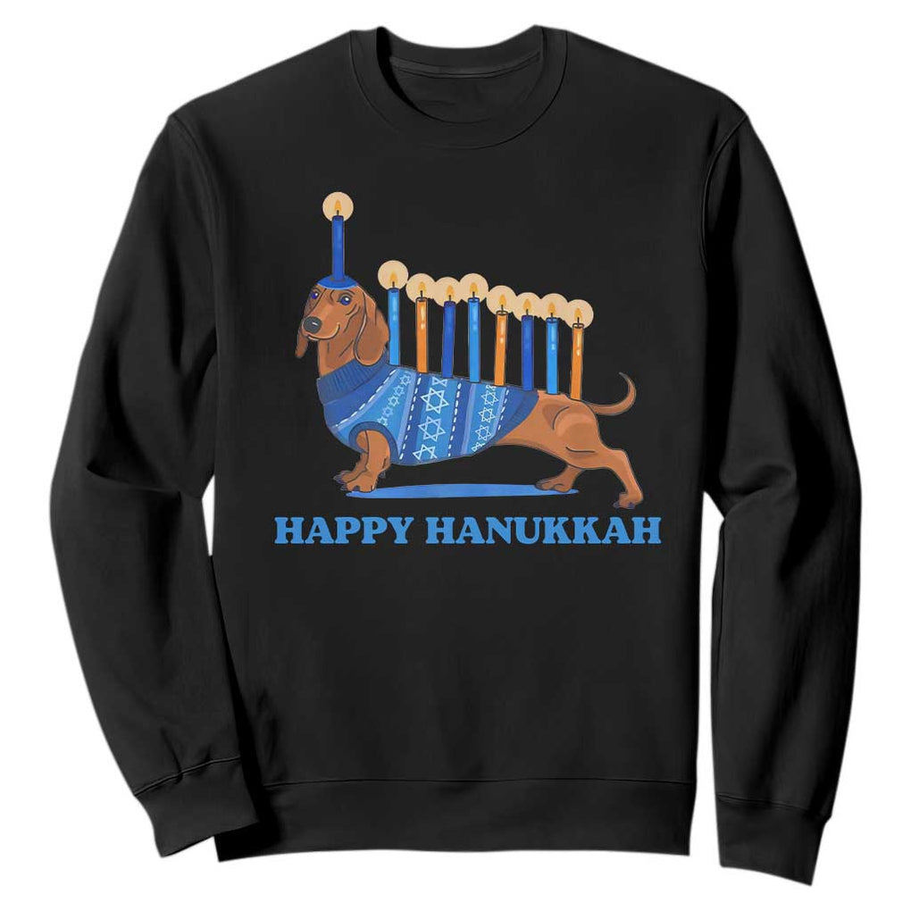 Funny Happy Hanukkah Dachshund Wiener Dog Menorah Sweatshirt TS11 Black Print Your Wear