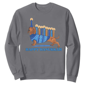 Funny Happy Hanukkah Dachshund Wiener Dog Menorah Sweatshirt TS11 Charcoal Print Your Wear