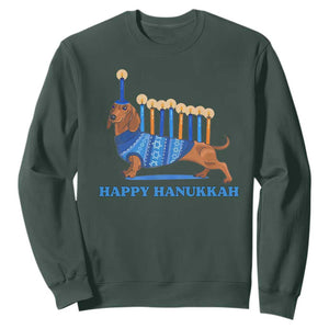 Funny Happy Hanukkah Dachshund Wiener Dog Menorah Sweatshirt TS11 Dark Forest Green Print Your Wear