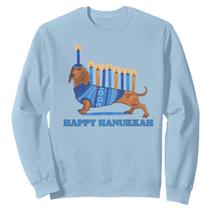 Funny Happy Hanukkah Dachshund Wiener Dog Menorah Sweatshirt TS11 Light Blue Print Your Wear