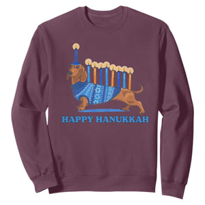 Funny Happy Hanukkah Dachshund Wiener Dog Menorah Sweatshirt TS11 Maroon Print Your Wear