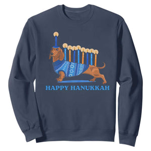 Funny Happy Hanukkah Dachshund Wiener Dog Menorah Sweatshirt TS11 Navy Print Your Wear