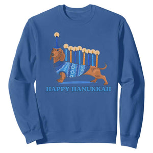 Funny Happy Hanukkah Dachshund Wiener Dog Menorah Sweatshirt TS11 Royal Blue Print Your Wear