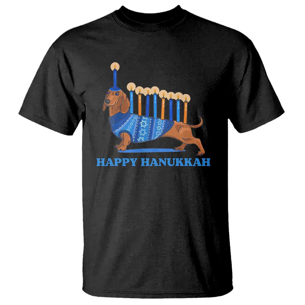 Funny Happy Hanukkah Dachshund Wiener Dog Menorah T Shirt TS11 Black Print Your Wear