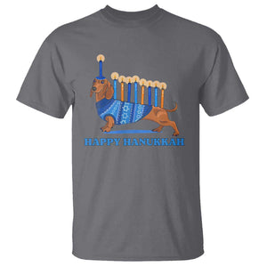 Funny Happy Hanukkah Dachshund Wiener Dog Menorah T Shirt TS11 Charcoal Print Your Wear