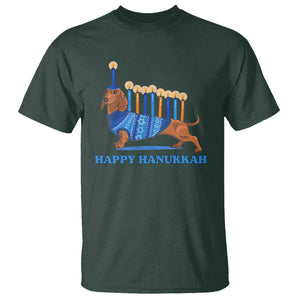 Funny Happy Hanukkah Dachshund Wiener Dog Menorah T Shirt TS11 Dark Forest Green Print Your Wear