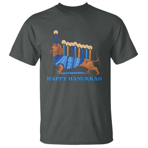 Funny Happy Hanukkah Dachshund Wiener Dog Menorah T Shirt TS11 Dark Heather Print Your Wear