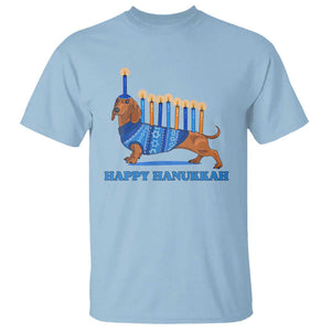 Funny Happy Hanukkah Dachshund Wiener Dog Menorah T Shirt TS11 Light Blue Print Your Wear