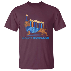 Funny Happy Hanukkah Dachshund Wiener Dog Menorah T Shirt TS11 Maroon Print Your Wear