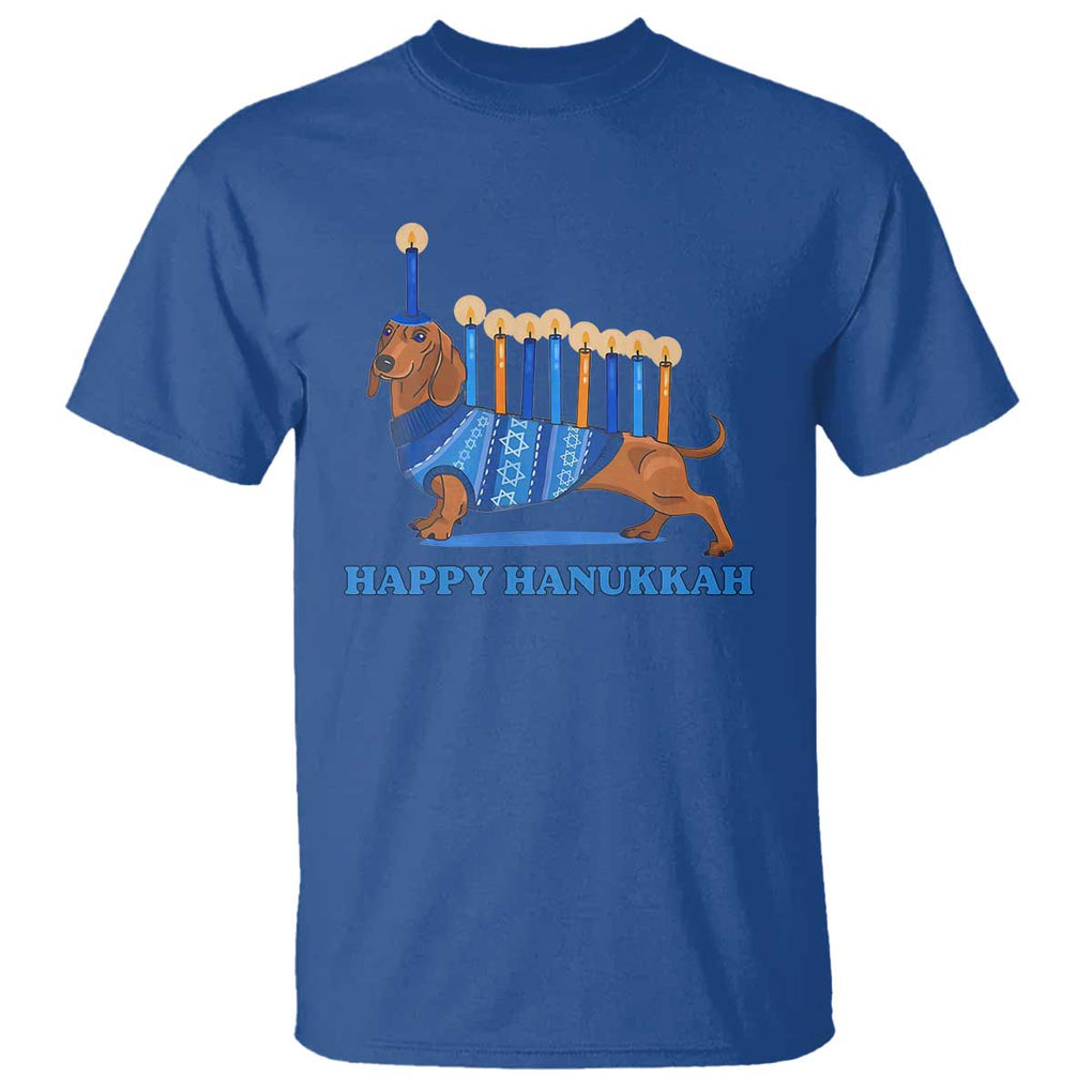 Funny Happy Hanukkah Dachshund Wiener Dog Menorah T Shirt TS11 Royal Blue Print Your Wear