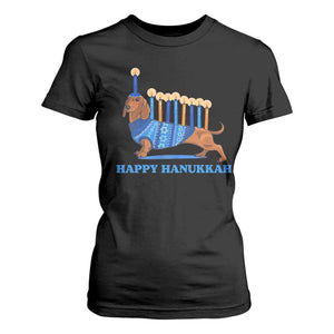 Funny Happy Hanukkah Dachshund Wiener Dog Menorah T Shirt For Women TS11 Black Print Your Wear